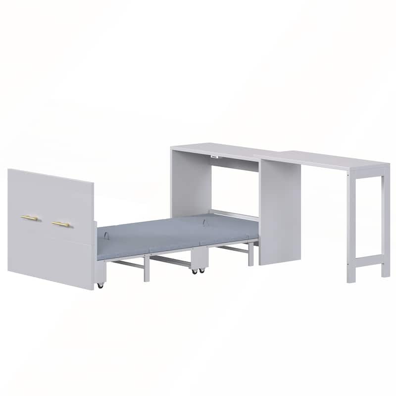 Twin Size Murphy Cabinet Bed with Adjustable Position Desk