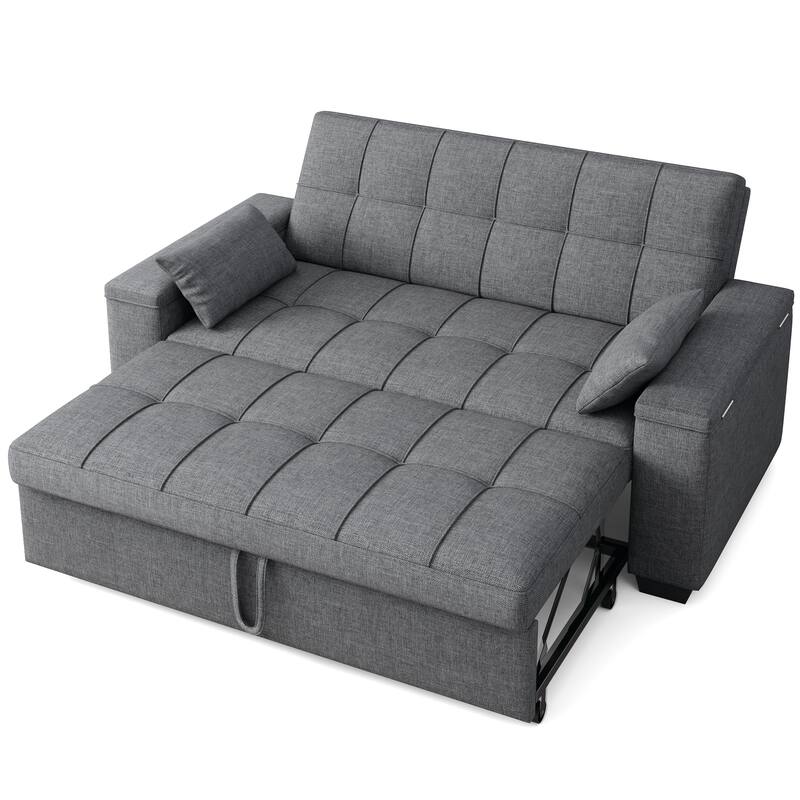 3 in 1 Convertible Sofa Bed Futon Couches with Reclining Backrest, Loveseat Sleeper Sofabed with Pull Out Couch