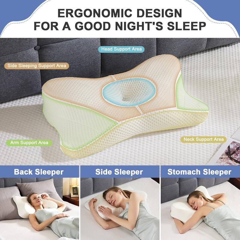 Pillow for Neck Support, Contour Memory Foampillow Shoulder Support Pain Relief for Side Back Stomach Sleepers with Pillowcase