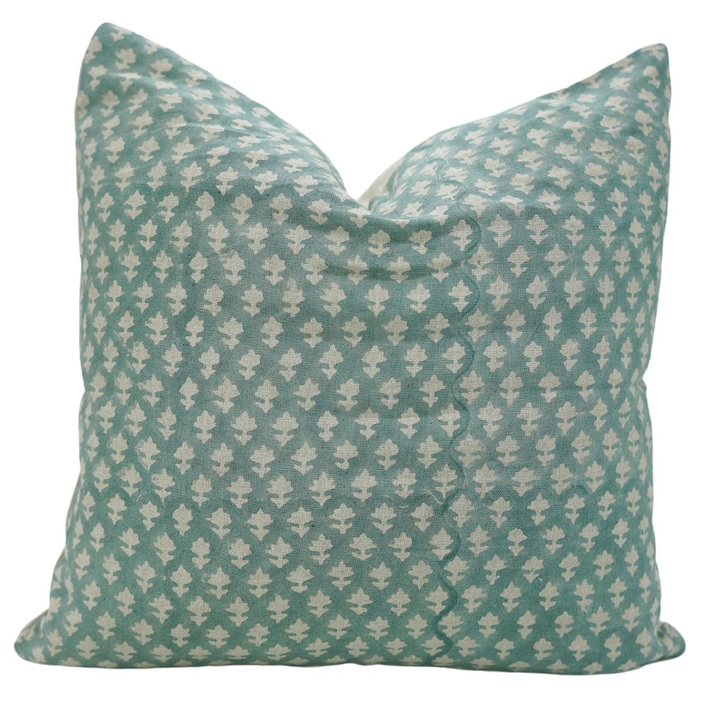 Fabdivine Block Print 12x20 Inch Pillow Cover Pure Linen Floral Farmhouse Decor Accent for Brown Soft, Cushion Case, Kanak Buti