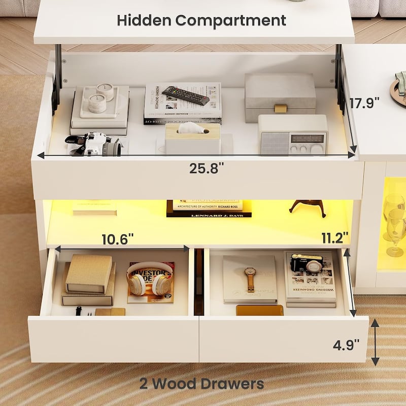 Lift Top Coffee Table 2 Drawers Glass Storage Cabinet Coffee Tables Living Room