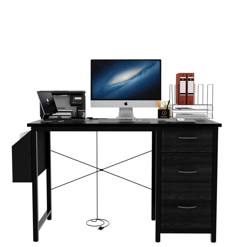 Office Desk Study Desk Company Computer Desk Game Table Vanity Table Home Desk with Power Outlet, 3 Drawers and Side Pocket