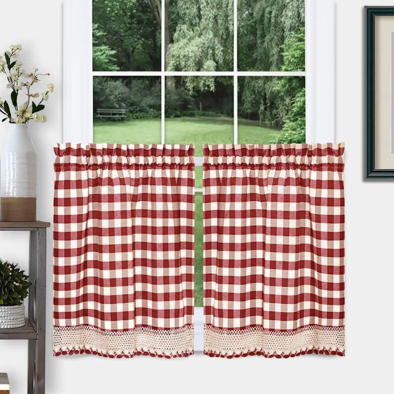 Achim Buffalo Check Window Curtain Tier Pair - 58x24 - Burgundy
