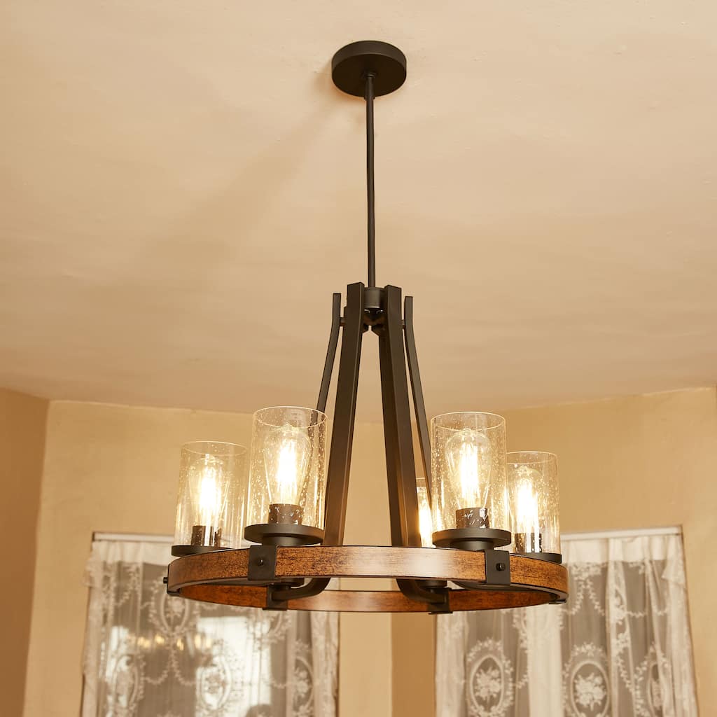 6 Light Unique Shaded Wagon Wheel Chandelier - 24.23"x32.31"