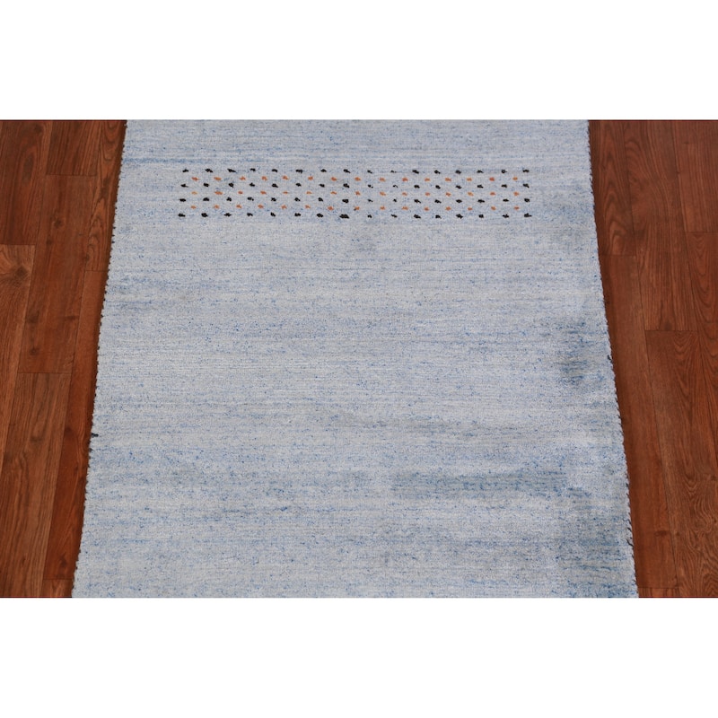 Hand Knotted Oriental 100% Wool Carpet Tribal Animal Pictorial Navy Blue & Blues Gabbeh Runner Rug - 7' 10'' X 2' 9''
