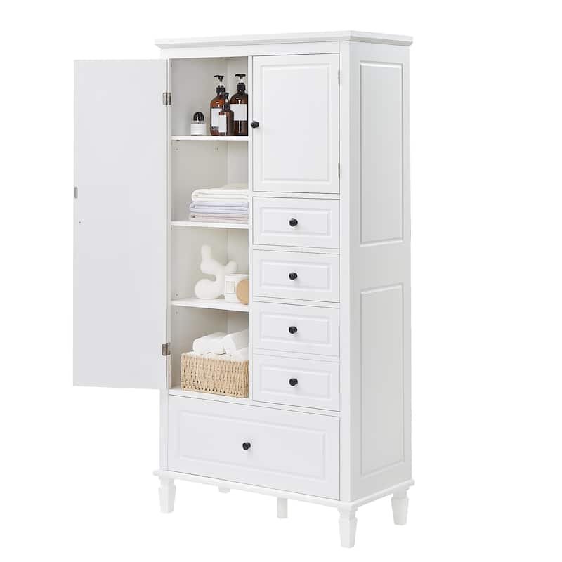 Tall and Wide Storage Cabinet with Doors for Bathroom/Living Room, Four Drawers of Different Sizes, Adjustable Shelves