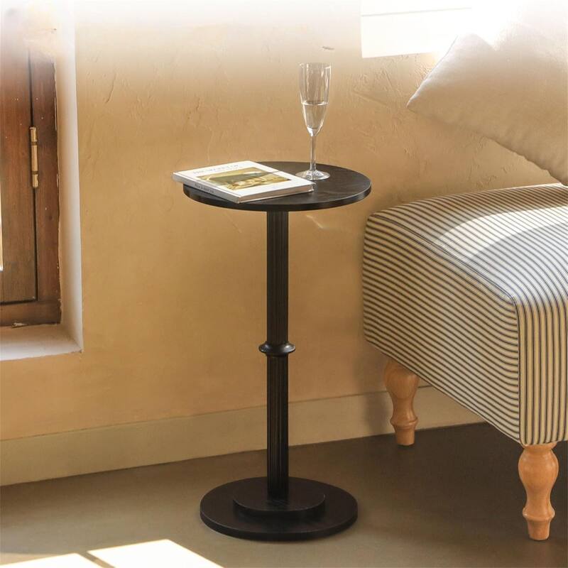 Modern Round End Table with Fluted Wood Leg