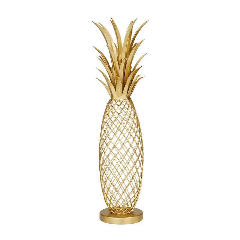 Metal Fruit Pineapple Sculpture - Gold - Roche River Decor - 5"W x 4"L x 16"H