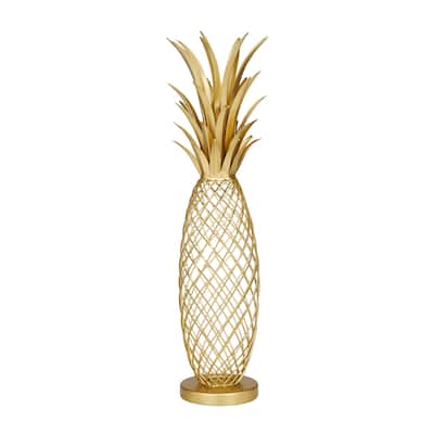 Metal Fruit Pineapple Sculpture - Gold - Roche River Decor - 5"W x 4"L x 16"H