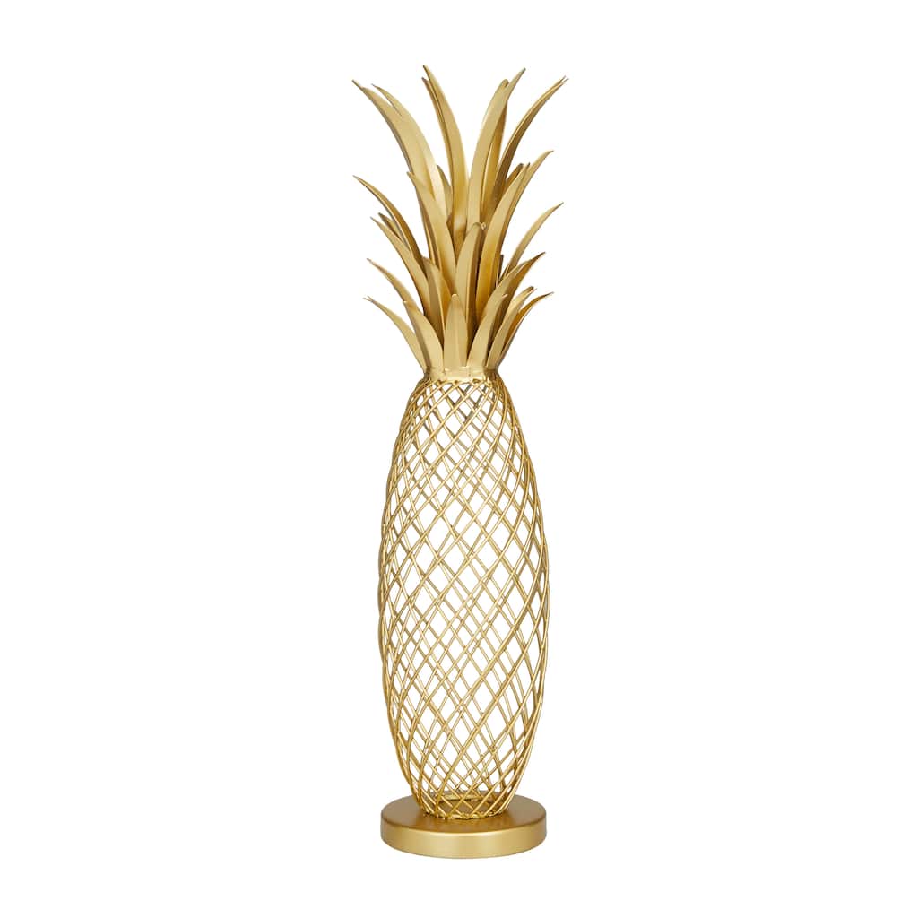 Metal Fruit Pineapple Sculpture - Gold - Roche River Decor - 5"W x 4"L x 16"H