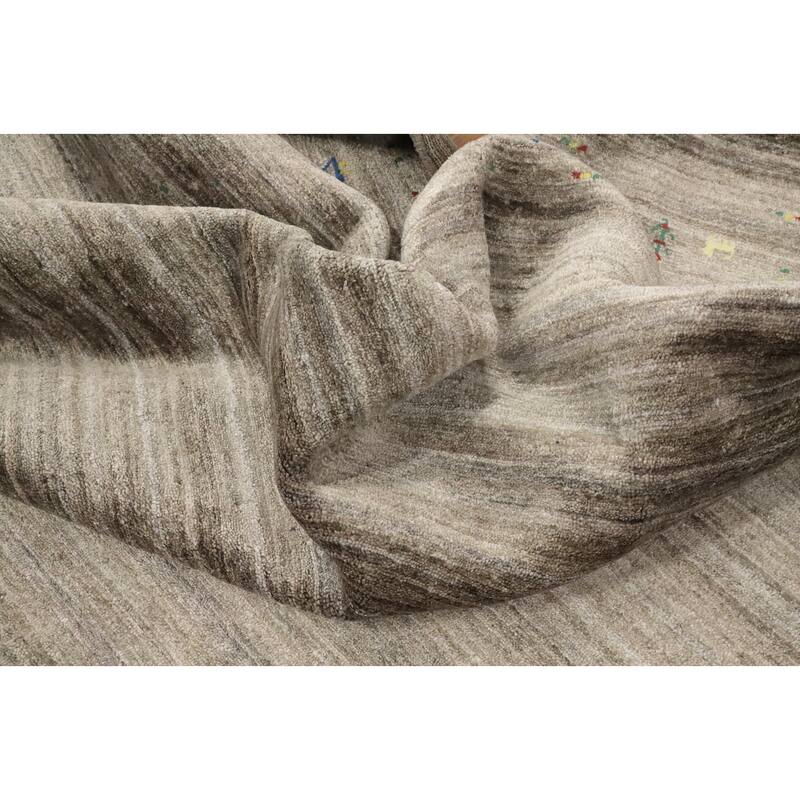 Hand Knotted Oriental Viscose Silk Carpet Tribal Animal Pictorial Greys & Charcoal Gabbeh Area Rug - 11' 11'' X 8' 11''