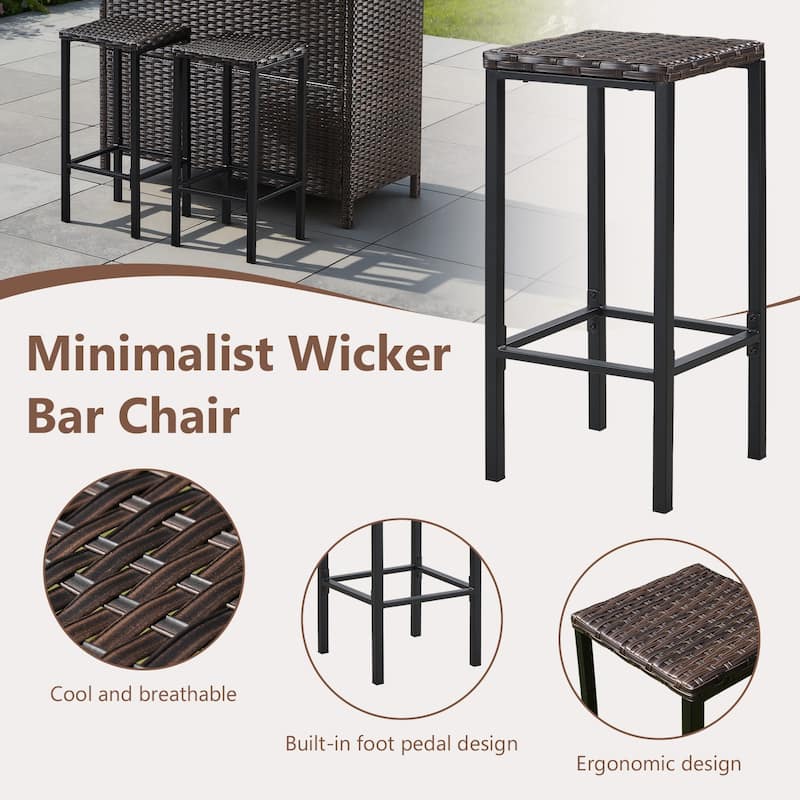 Artisan 3-Piece Wicker Outdoor Bar Set with Canopy, Storage Shelf, and 2 Height Stools - N/A