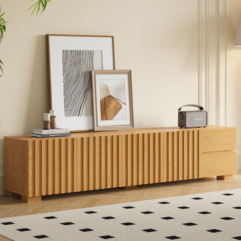 79" Mid-Century Modern TV Stand - Wood Media Console, Living Room Entertainment Center with Ample Storage