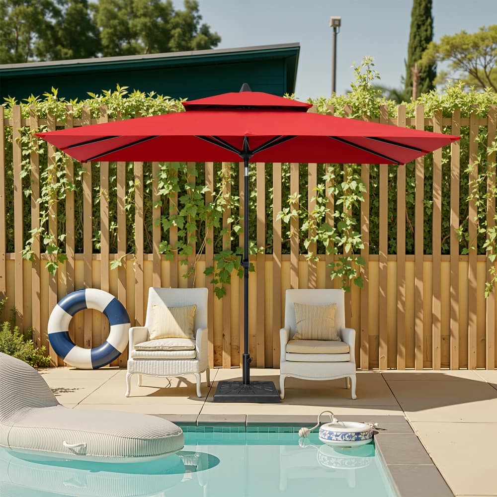 10 x 6.5 FT Outdoor Double Top Patio Market Umbrella with Base