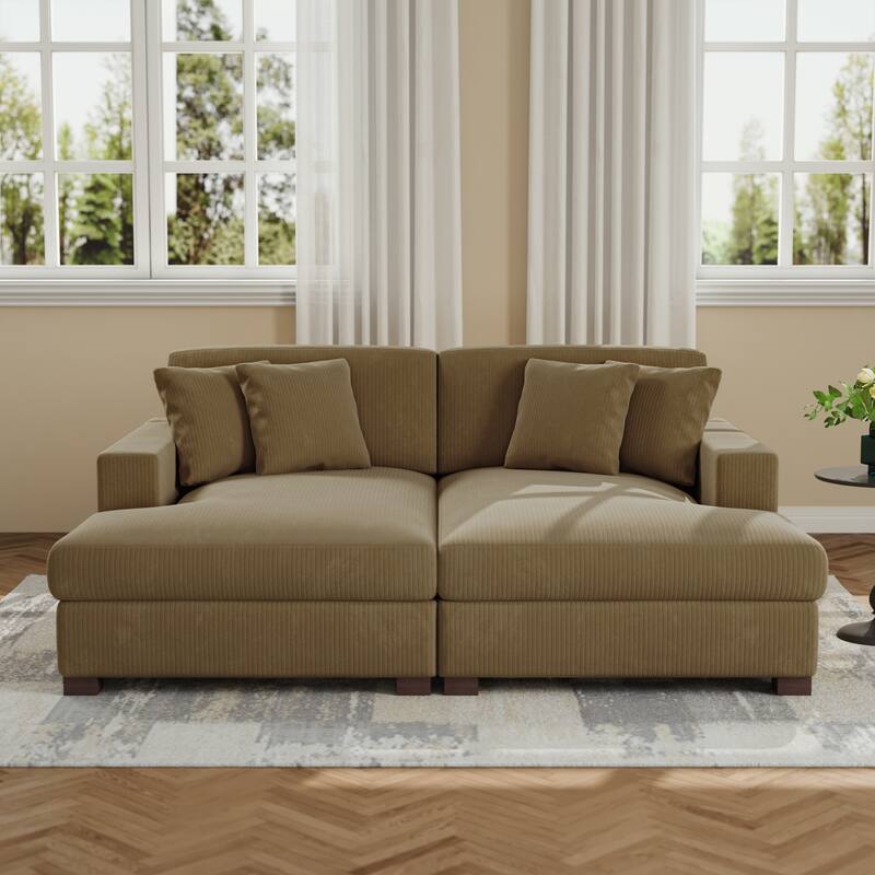 Upholstered Oversized Modular Sectional Sofa Set Corduroy Sleeper Sofa With Chaise
