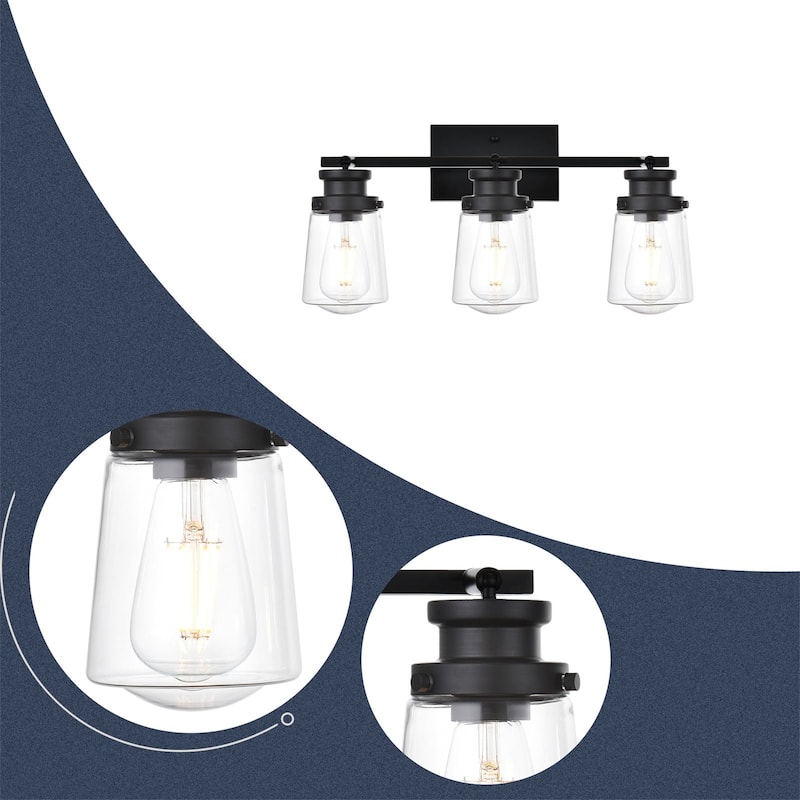 3-Light Black Wall Sconce with Clear Glass Shades