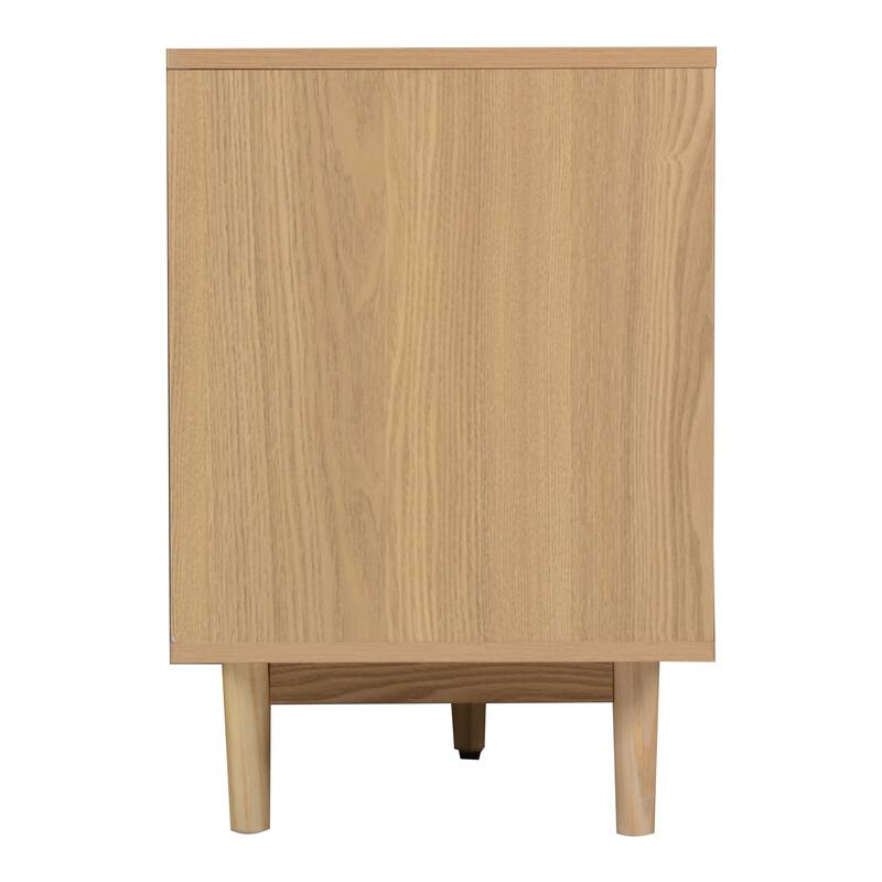 Boho TV Stand for TVs up to 85", Modern Entertainment Center with Rattan Doors, Drawers, Media Console Table for Living Room