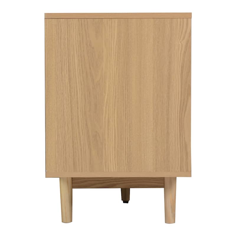 Roomfitters Boho TV Stand for 65-85 Inch TV, Modern Rattan Media Console with Drawers & Cabinets, Entertainment Center, Oak