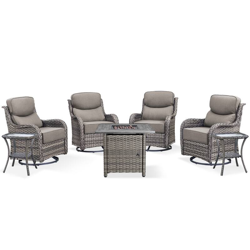 Pocassy Outdoor 6" Sofa Swivel Chairs with Fire Table Funiture