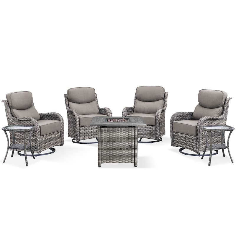 Pocassy Outdoor 6" Swivel Chairs with Fire Pit Table