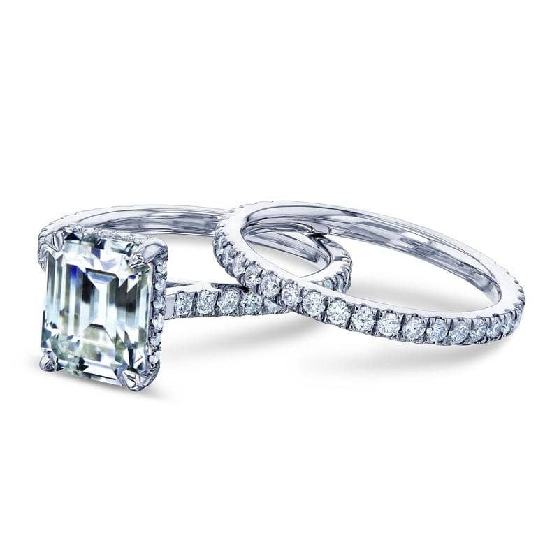 Annello by Kobelli 14k Gold Emerald Forever One Moissanite Drop Halo Bridal Set (DEF/VS, GH/I) - White - 7.5