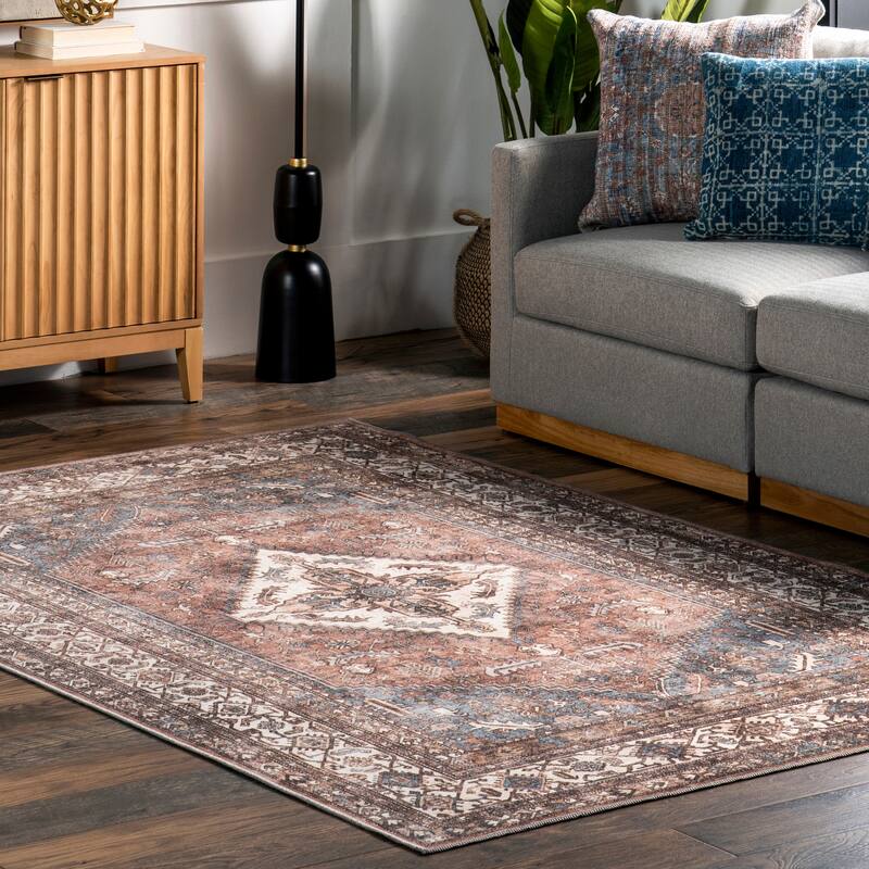 Nuloom Tindra SpinClean Persian Medallion Machine Washable Area Rug