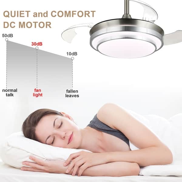 dimension image slide 1 of 8, Bella Depot 36" Modern Retractable Ceiling Fan with Dimmable Led Light, Remote and APP Control 6-Speed Reversible DC Motor