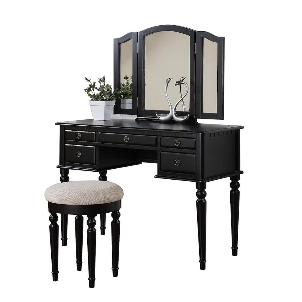 Commodious Vanity Set Featuring Stool And Mirror Black