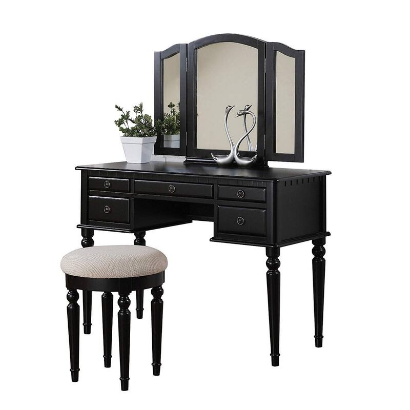 Commodious Vanity Set Featuring Stool And Mirror Black