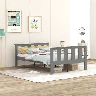 Full Size Classic Modern Design Wood Platform Bed Bed Frame with Footboard and Headboard