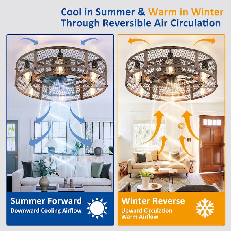 20-26Inch Caged Ceiling Fan with Light and Remote: APP Control Quiet DC Motor (E26 Bulbs Included)