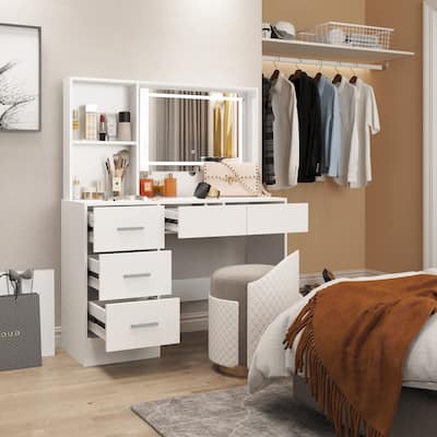 Makeup Vanity Table Adjustable Lighted Mirror Ample Storage Dresser