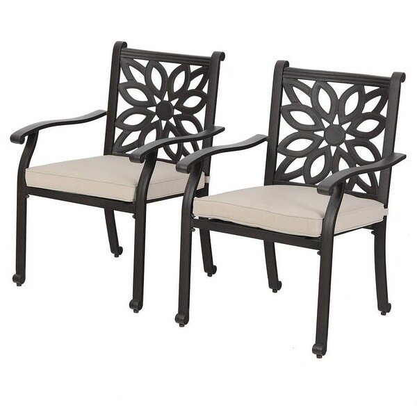 OKIDA 2 Piece Outdoor Dining Chairs, Cast Aluminum Chairs with Armrest