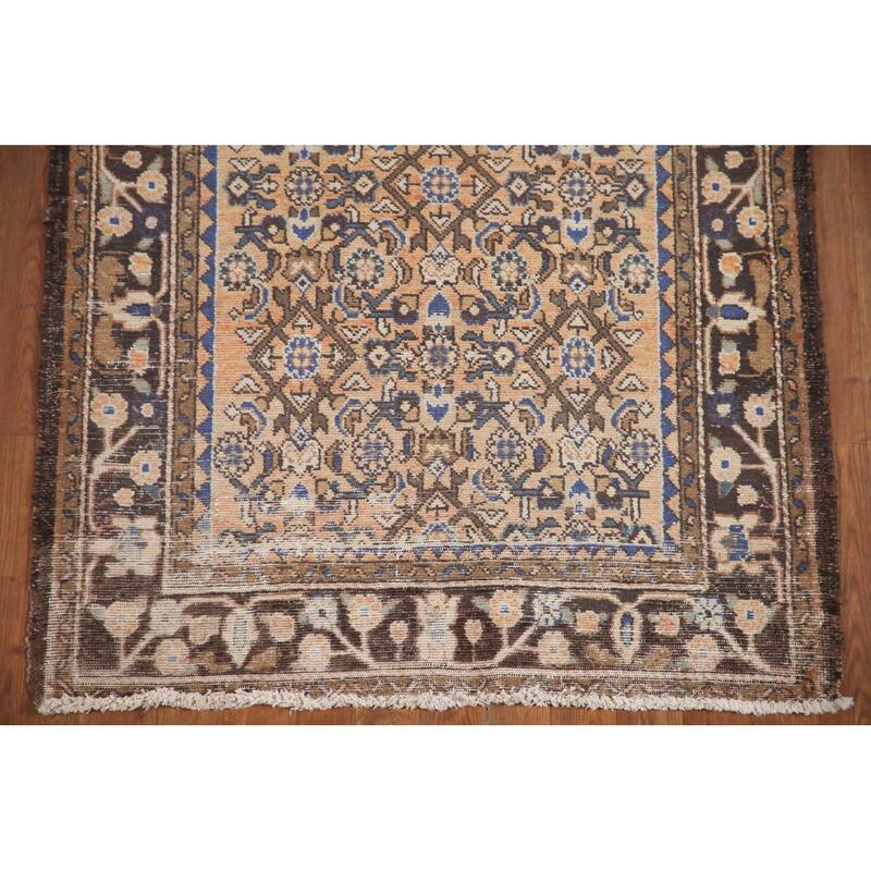 Hand Knotted Oriental 100% Wool Carpet Traditional All-Over Oranges & Rust Hamedan Runner Rug - 9' 8'' X 3' 7''