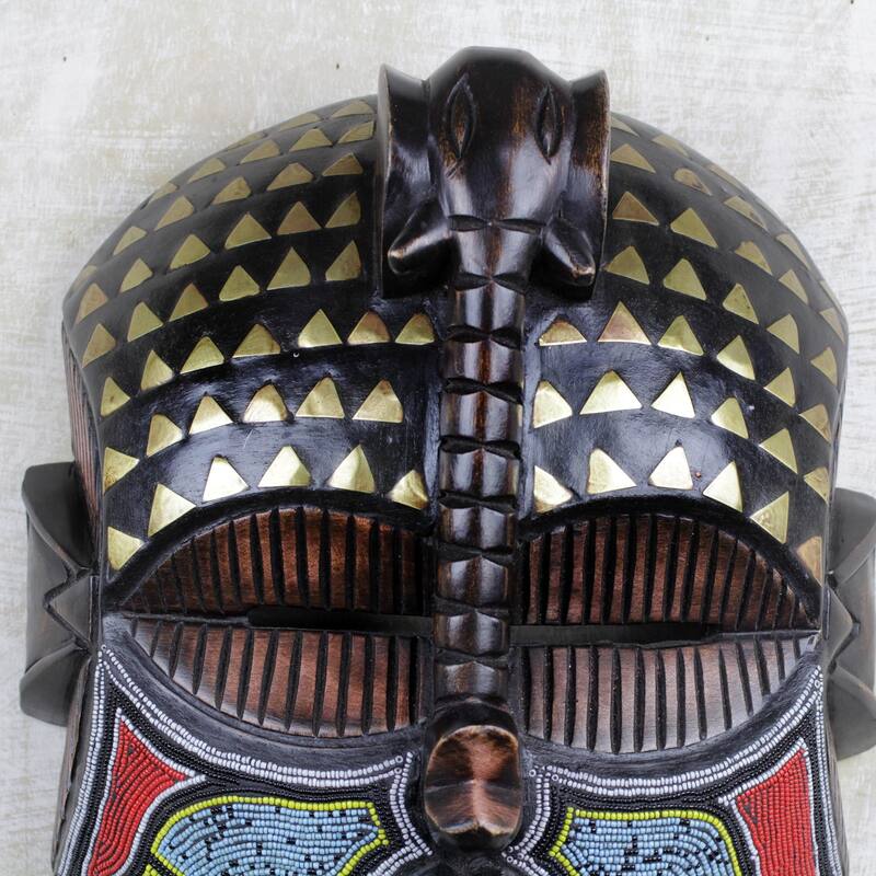 Novica Handmade Akyiglinyi African Beaded Wood Mask
