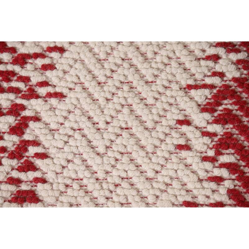 Hand Knotted Oriental 100% Wool Carpet Modern Chevron Red Moroccan Area Rug - 7' 0'' X 5' 1''
