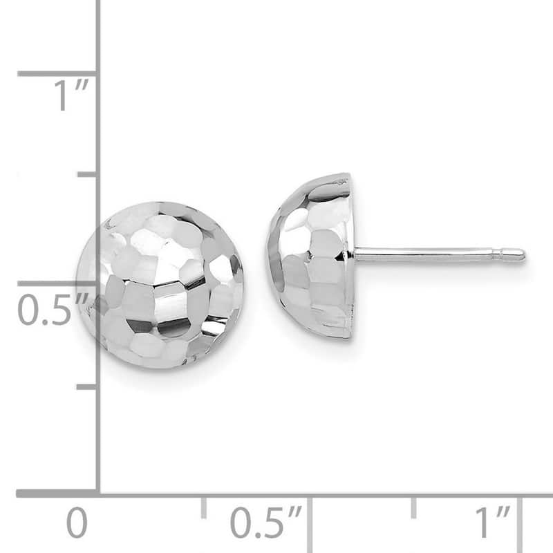 Curata 14k White Gold Polished Sparkle Cut Button Post Earrings - 9.9x9.9mm