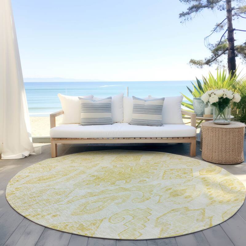 Machine Washable Indoor/ Outdoor Chantille Global Boho Rug - Gold - 8' x 8'