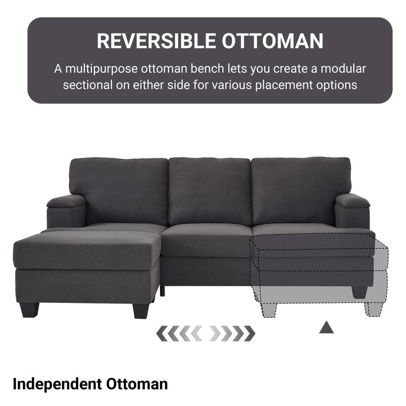 L-shaped Chaise Sectional Sofa with Movable Ottoman, Hidden Storage in Armrests & Seats, Storage Couches with Thick Cushions
