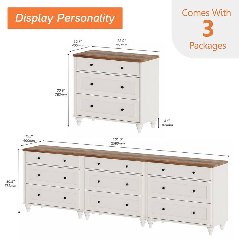 WAMPAT 3 Drawer Dresser ,Wood Storage Dresser for Bedroom