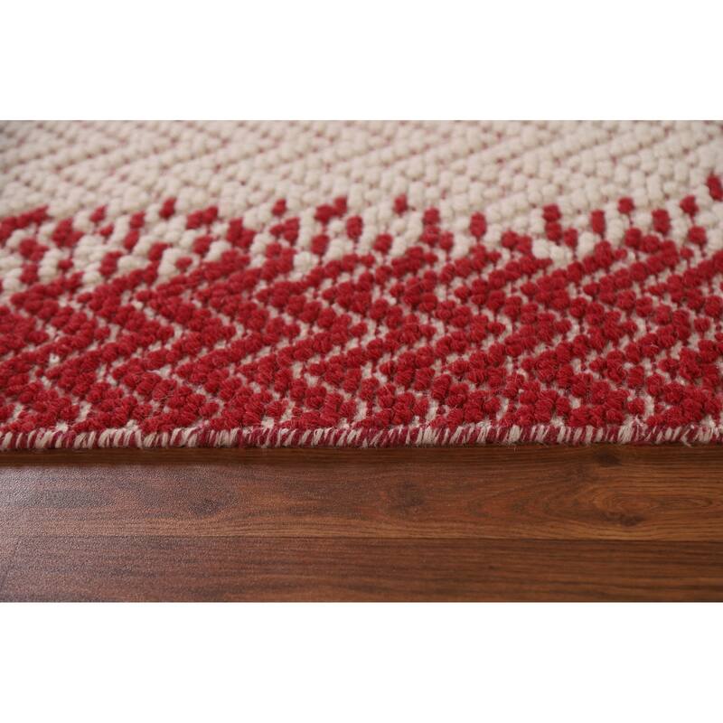 Hand Knotted Oriental 100% Wool Carpet Modern Chevron Red Moroccan Area Rug - 7' 0'' X 5' 1''