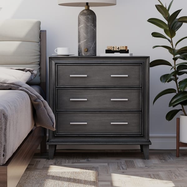 COZAYH Modern 3 Drawer Nightstand, Wood Dresser with Metal Handles, Vintage Accent Bedside Table Storage Chest, Black COZAYH Modern 3 Drawer Nightstand, Wood Dresser with Metal Handles, Vintage Accent Bedside Table Storage Chest, Black