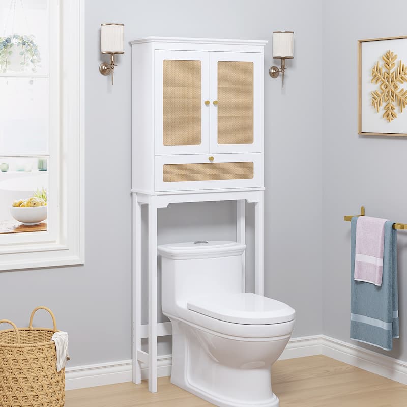 COSTARS Rattan Over-Toilet Cabinet with Tilt-Out Cube & Adjustable Shelf