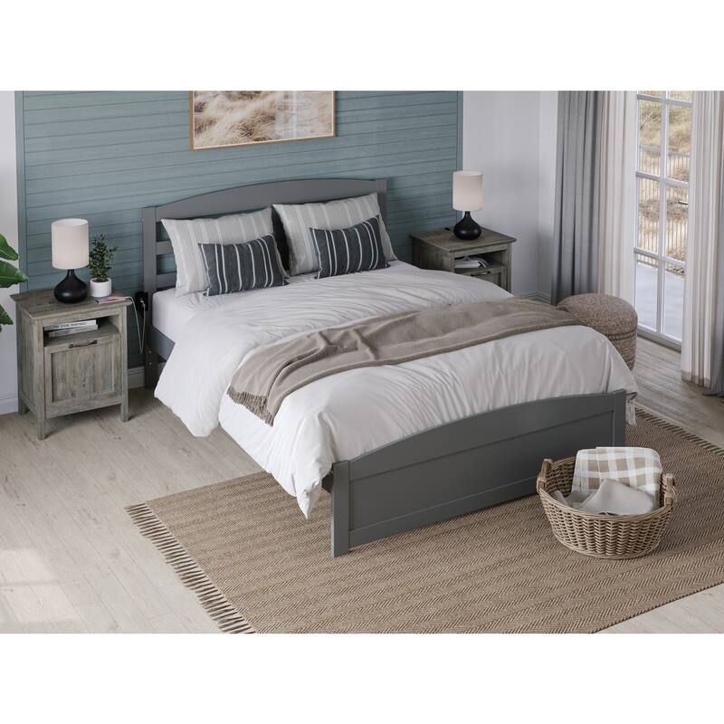 Queen Platform Bed with Footboard & Charging Station - Grey - No Box Spring Needed