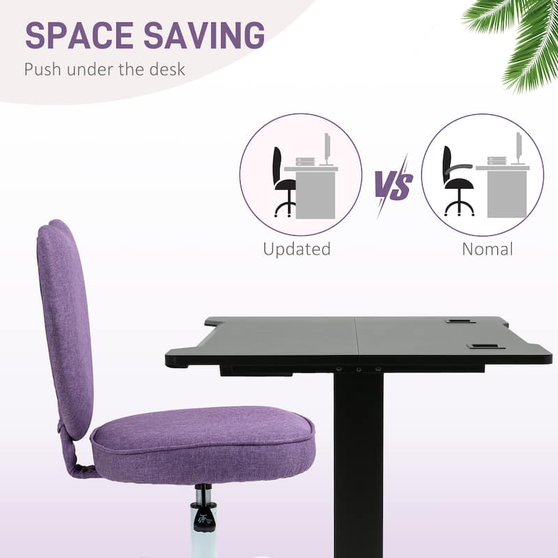 HOMCOM Armless Home Office Desk Chair, Modern Fabric Makeup Vanity Chair with Heart Shape, Swivel Wheels, Height Adjustable