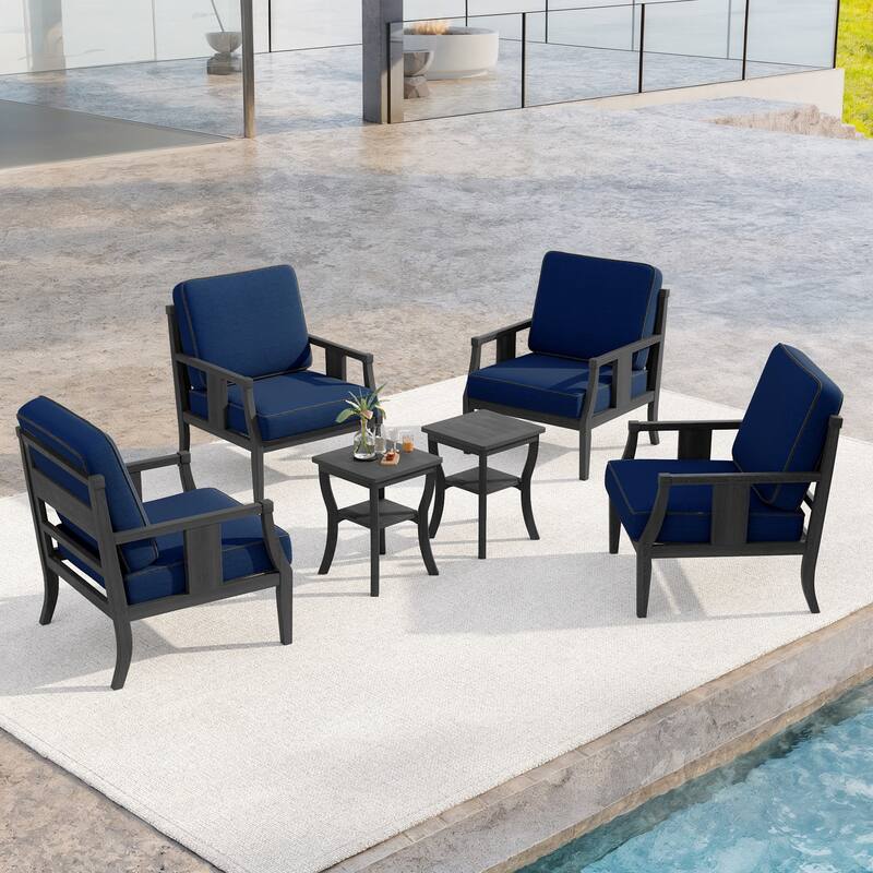 6-Piece Outdoor Teak Seating Set Armchair Patio Conversation Sets with 2 Tables, Cushion