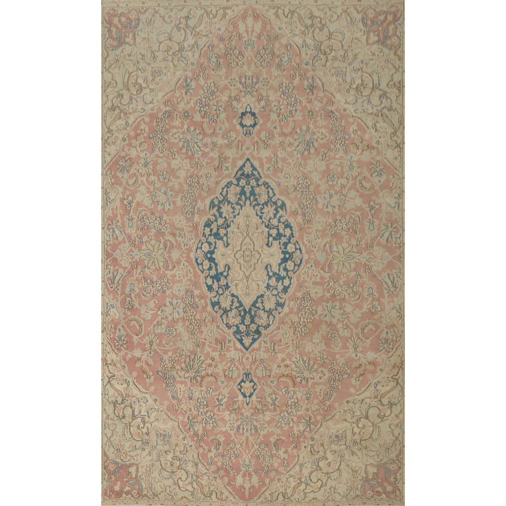 Hand Knotted Oriental 100% Wool Carpet Traditional Floral Pink Kerman Area Rug - 9' 0'' X 5' 6''