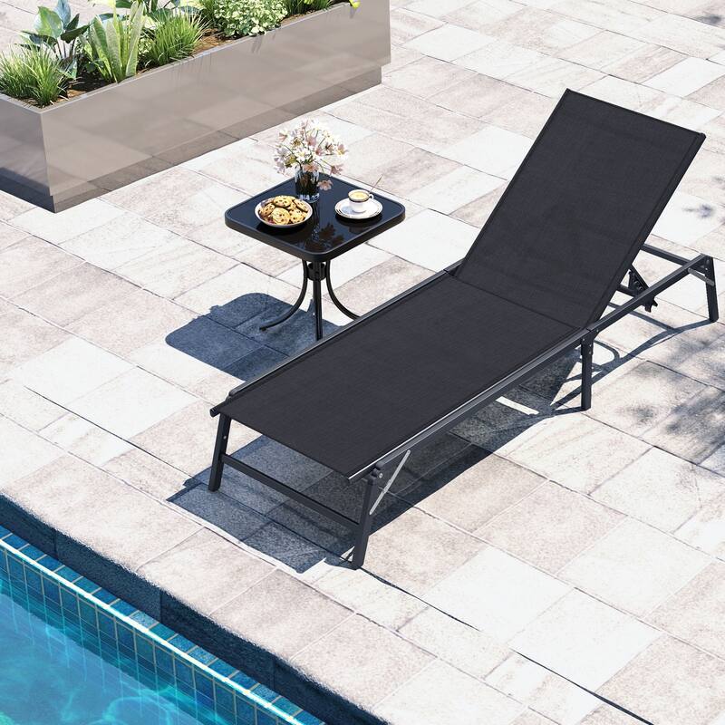 Gymax 2 PCS Reclining Lounge Chairs Folding Patio Recliner Chair