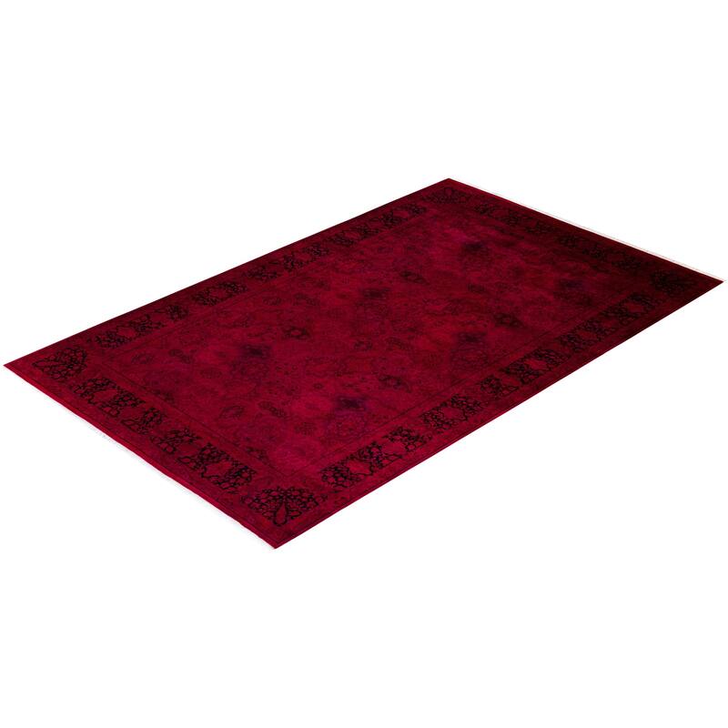 Overton Hand Knotted Wool Vintage Inspired Modern Contemporary Overdyed Pink Area Rug - 8' 3" x 13' 5"