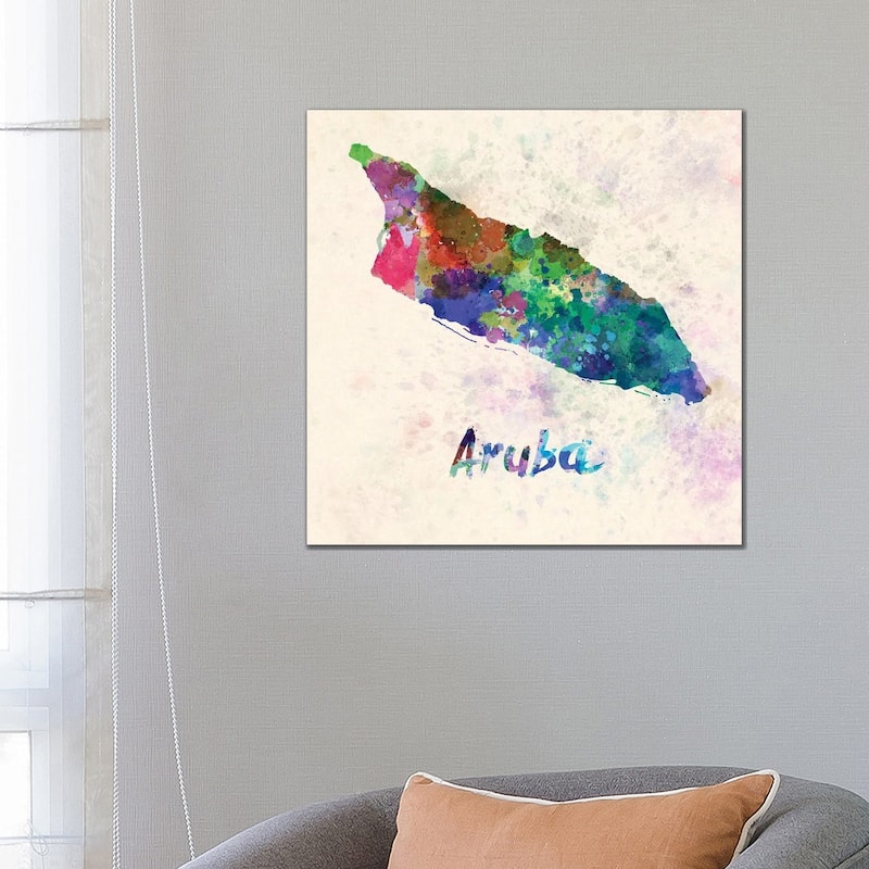 iCanvas "Aruba Map In Watercolor" by Paul Rommer Canvas Print - 26x26x1.5